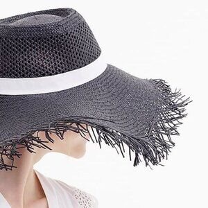 J. CREW FRAYED EDGE RAFFIA BEACH HAT Size S/M